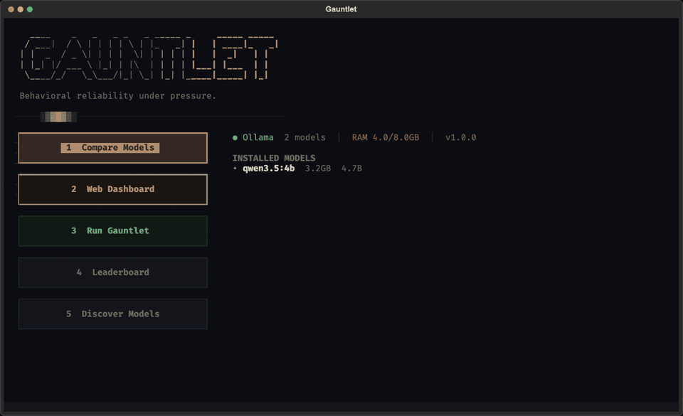 Gauntlet TUI: model comparison in the terminal